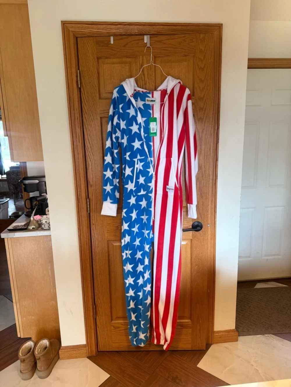 Tipsy Elves Red, White & Blue Stars & Stripes Hooded Onesie - Picture 1 of 3